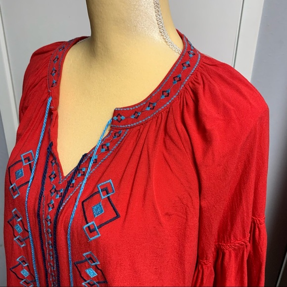 HAYDEN LOS ANGELES BOHO EMBROIDERED DESIGN SELF TIE FRONT BLOUSE SIZE L - Picture 7 of 13
